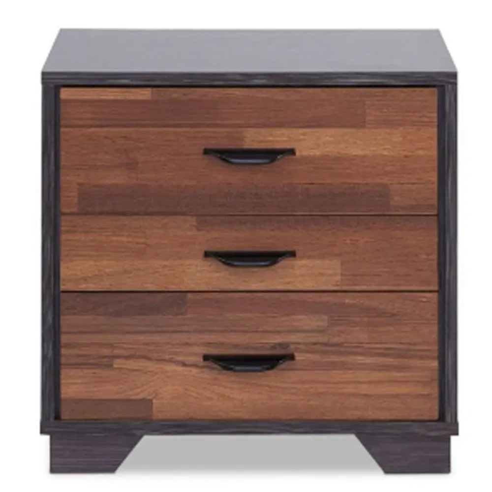 19" Espresso And Walnut Brown Three Drawer Wood Nightstand HomeRoots