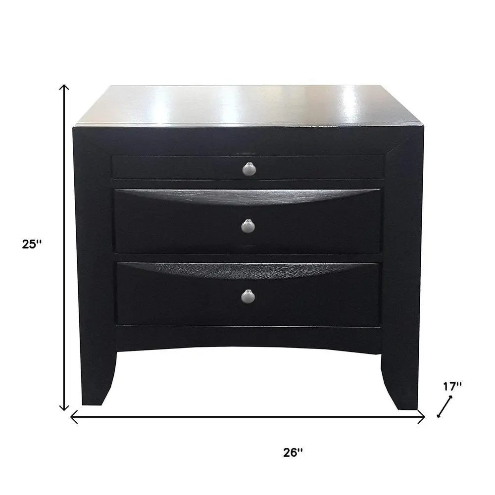 25" Black Solid Wood Three Drawer Nightstand HomeRoots