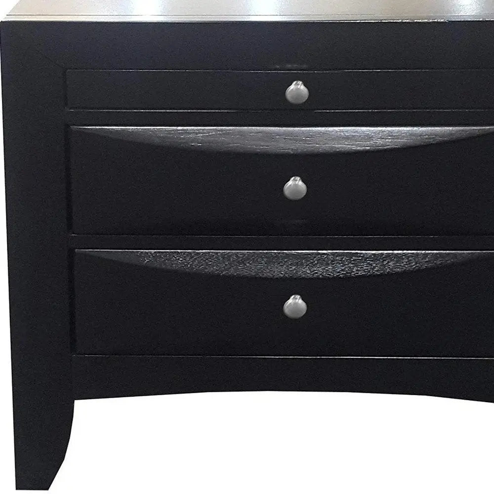 25" Black Solid Wood Three Drawer Nightstand HomeRoots
