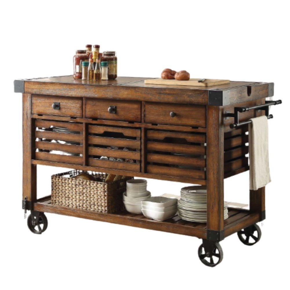Carrito de cocina con ruedas de 52" marrón con almacenamiento