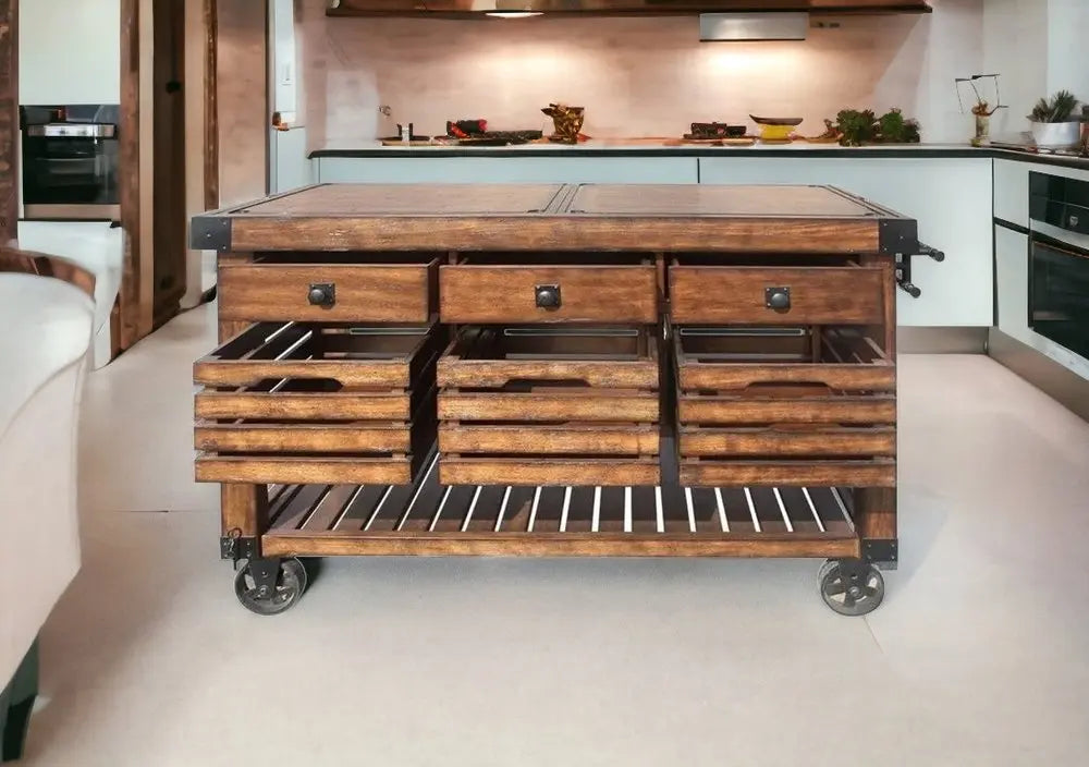 Brown 52" Rolling Kitchen Cart With Storage HomeRoots