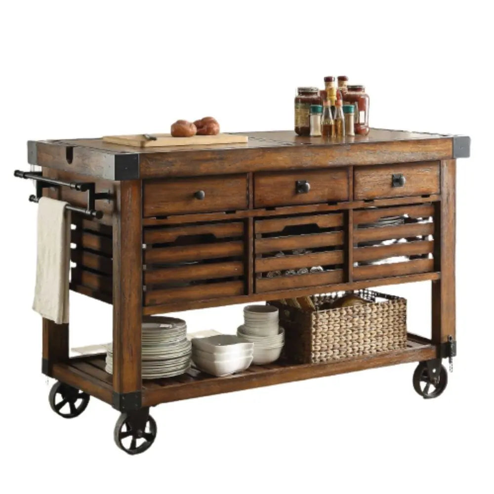 Brown 52" Rolling Kitchen Cart With Storage HomeRoots