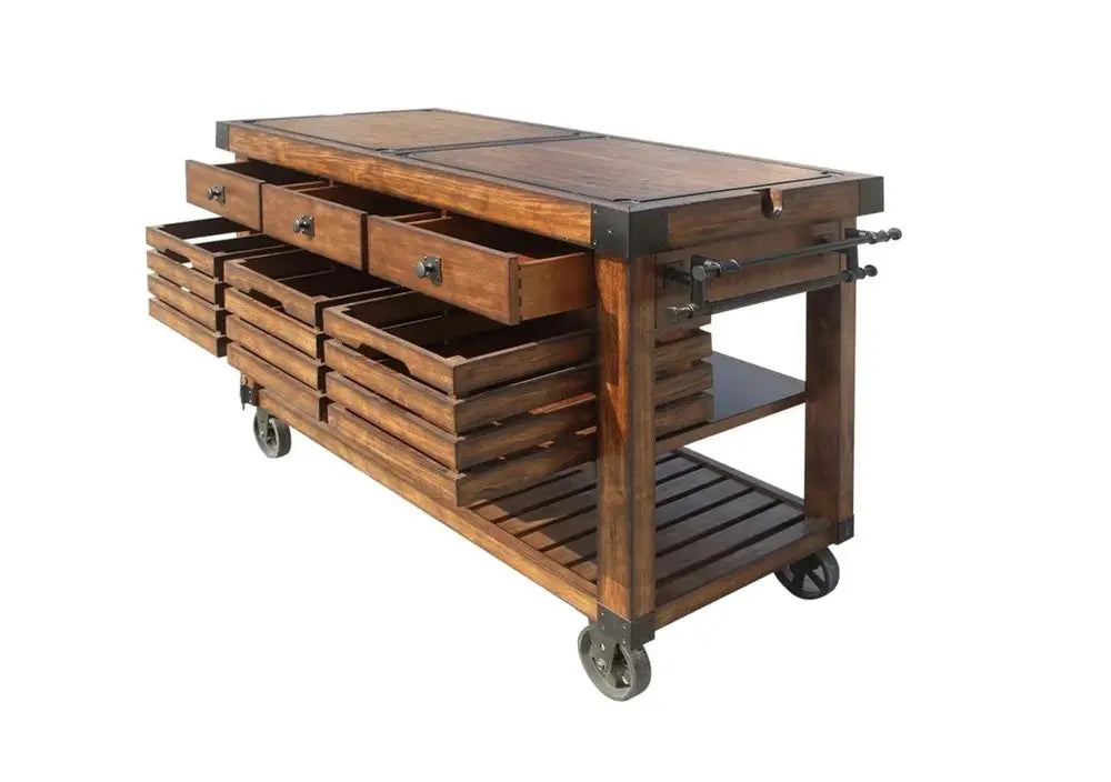 Brown 52" Rolling Kitchen Cart With Storage HomeRoots