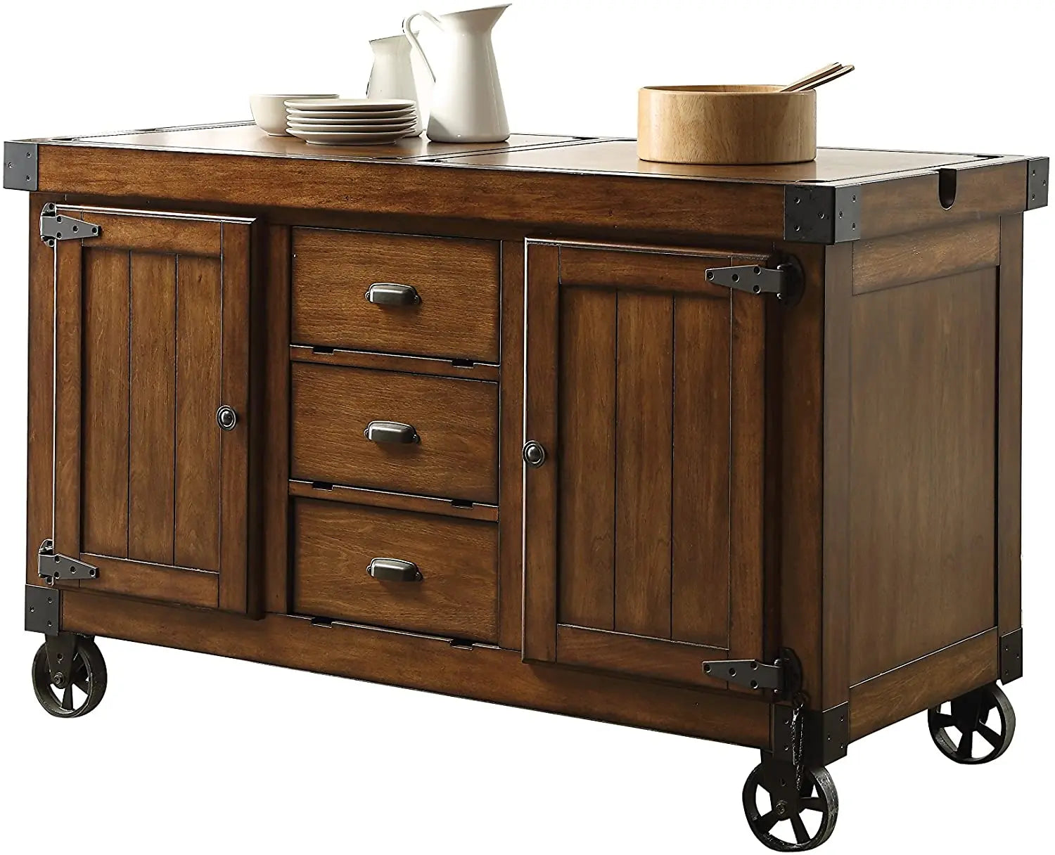 Rustic Farmhouse Warm Tobacco Rolling Kitchen Cart HomeRoots