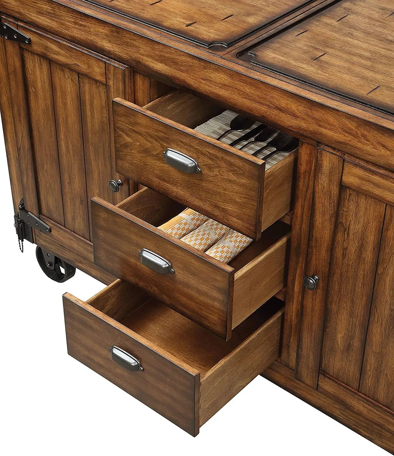 Rustic Farmhouse Warm Tobacco Rolling Kitchen Cart HomeRoots