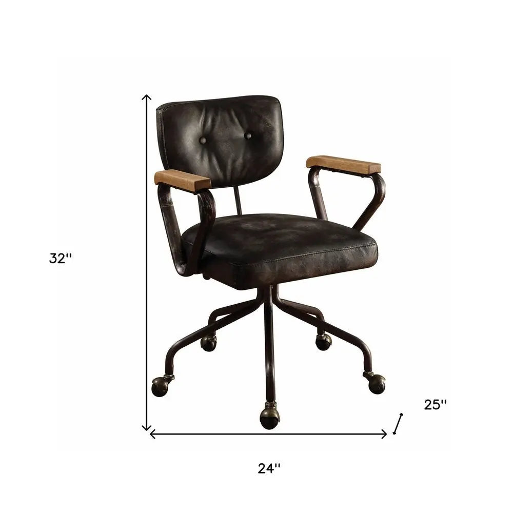 Black Adjustable Swivel Faux Leather Rolling Office Chair HomeRoots