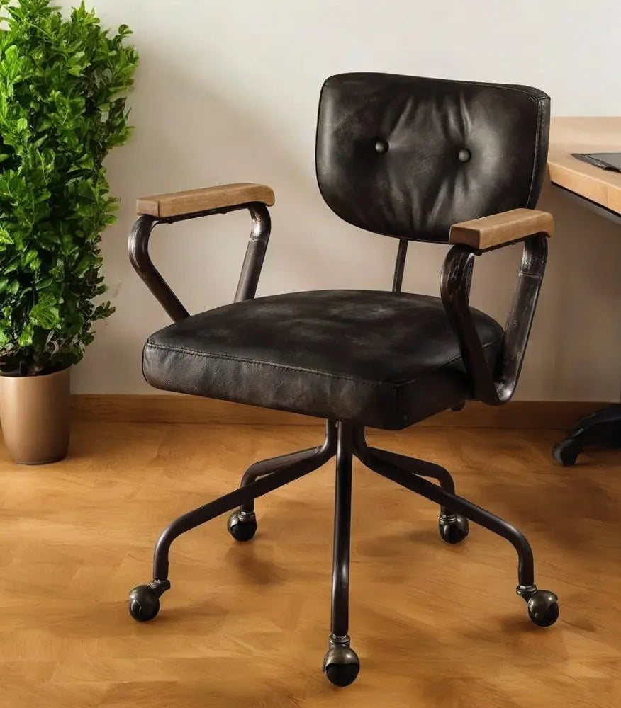 Black Adjustable Swivel Faux Leather Rolling Office Chair HomeRoots