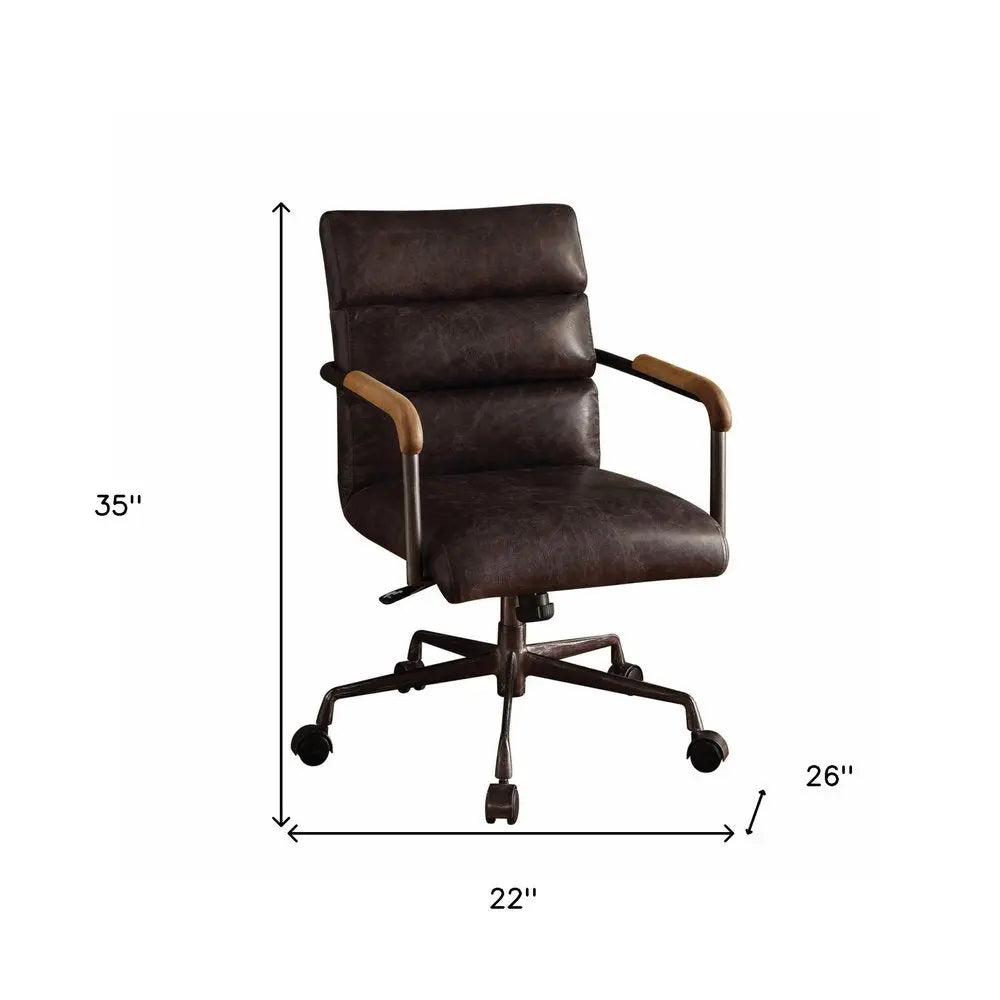 Black Adjustable Swivel Faux Leather Rolling Office Chair HomeRoots
