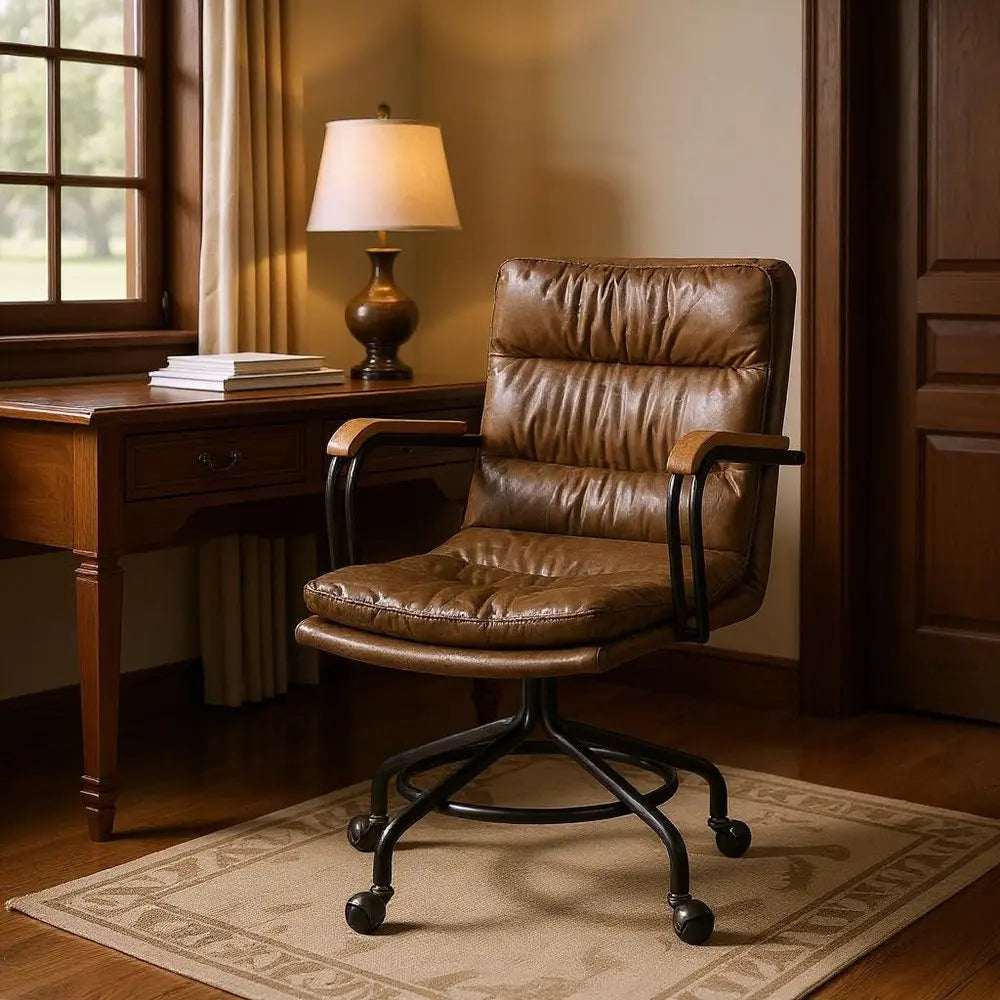 Coffee and Dark Brown Swivel Leather Rolling Executive Office Chair HomeRoots