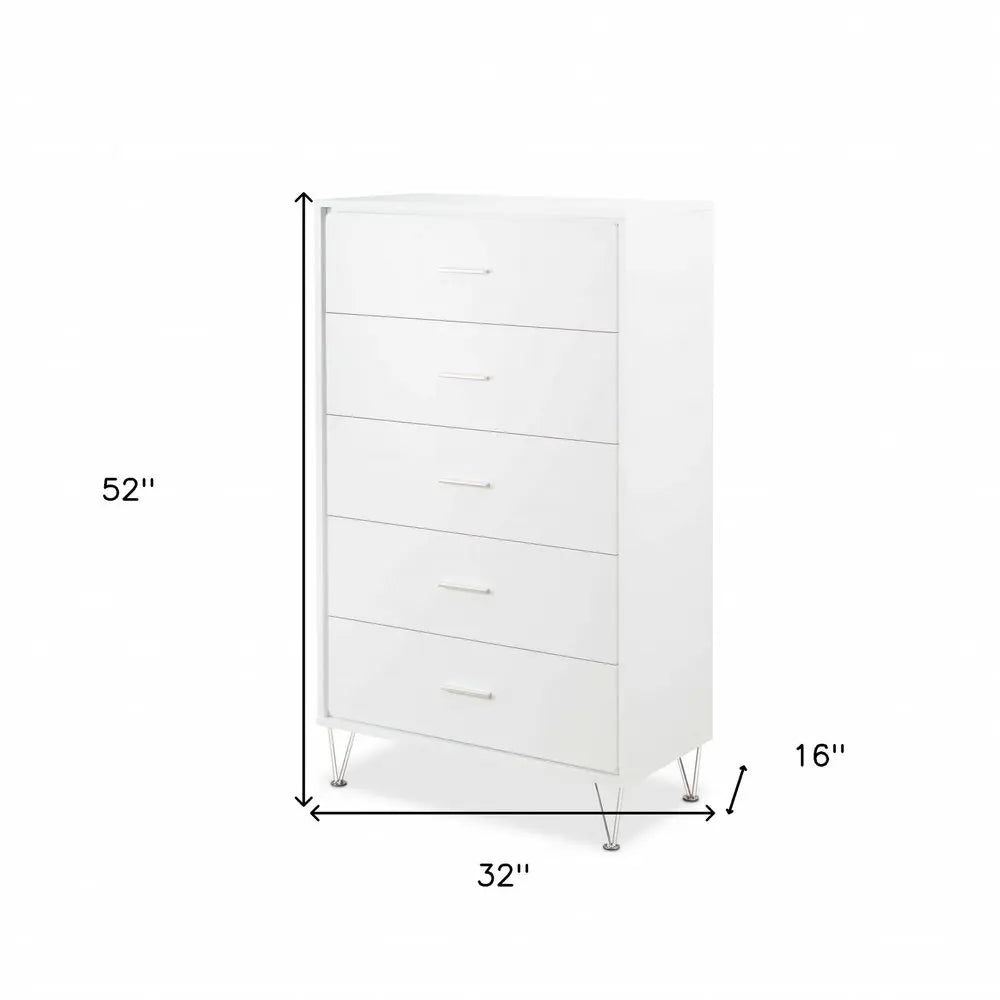 32" White Five Drawer Standard Chest HomeRoots