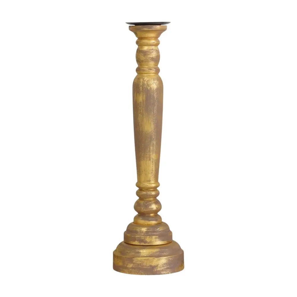 29" Gold Distressed Solid Wood Tabletop Taper Candlestick - NOVA HOME FURNITURE