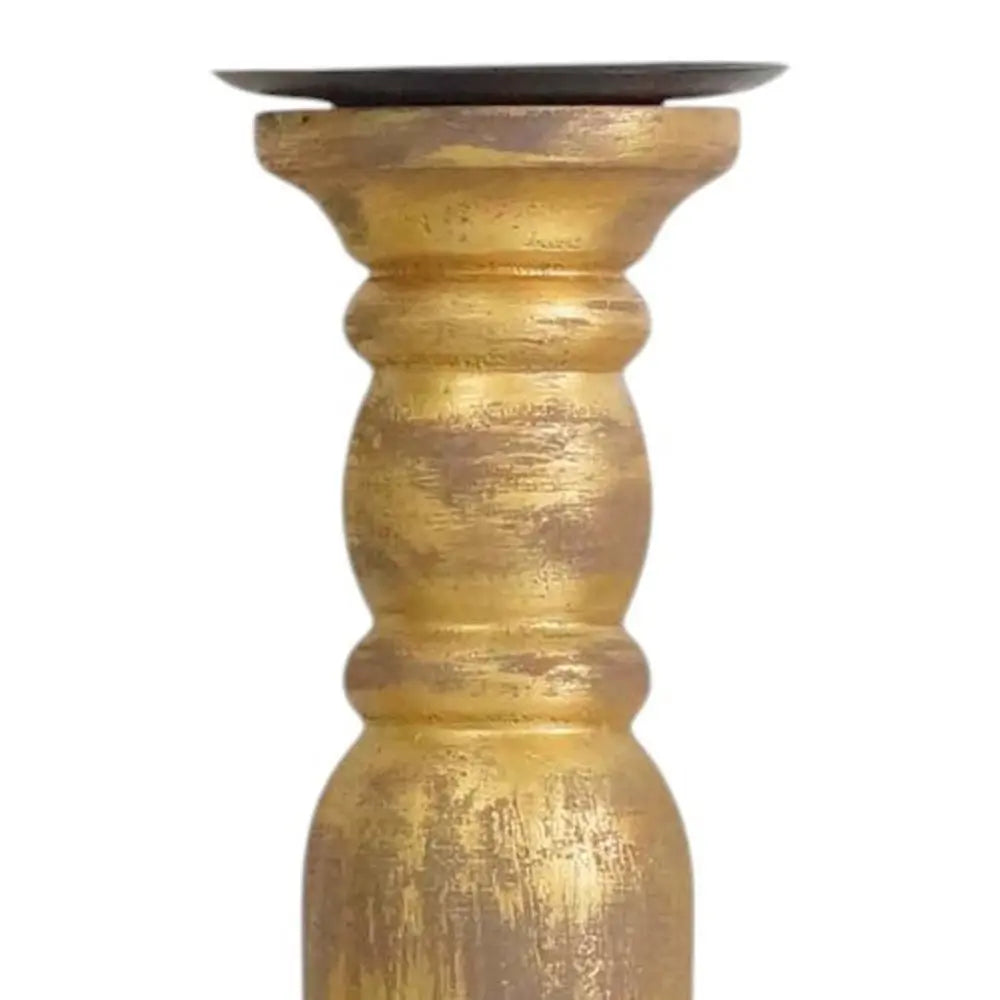 29" Gold Distressed Solid Wood Tabletop Taper Candlestick - NOVA HOME FURNITURE