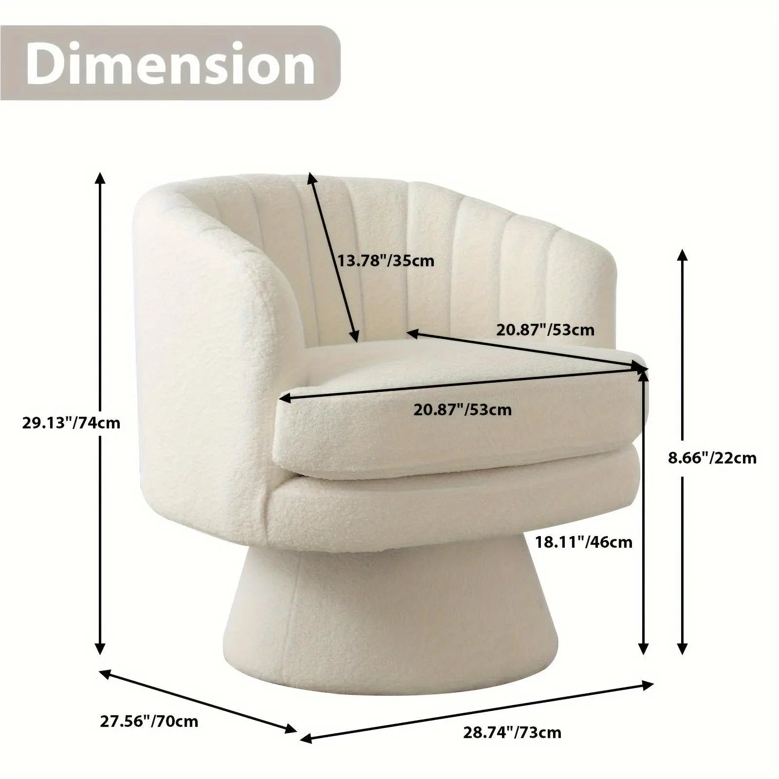 29" Modern Beige Swivel Accent Chair with Cozy Teddy Fabric and Channel Design - NOVA - HOME - FURNITURE