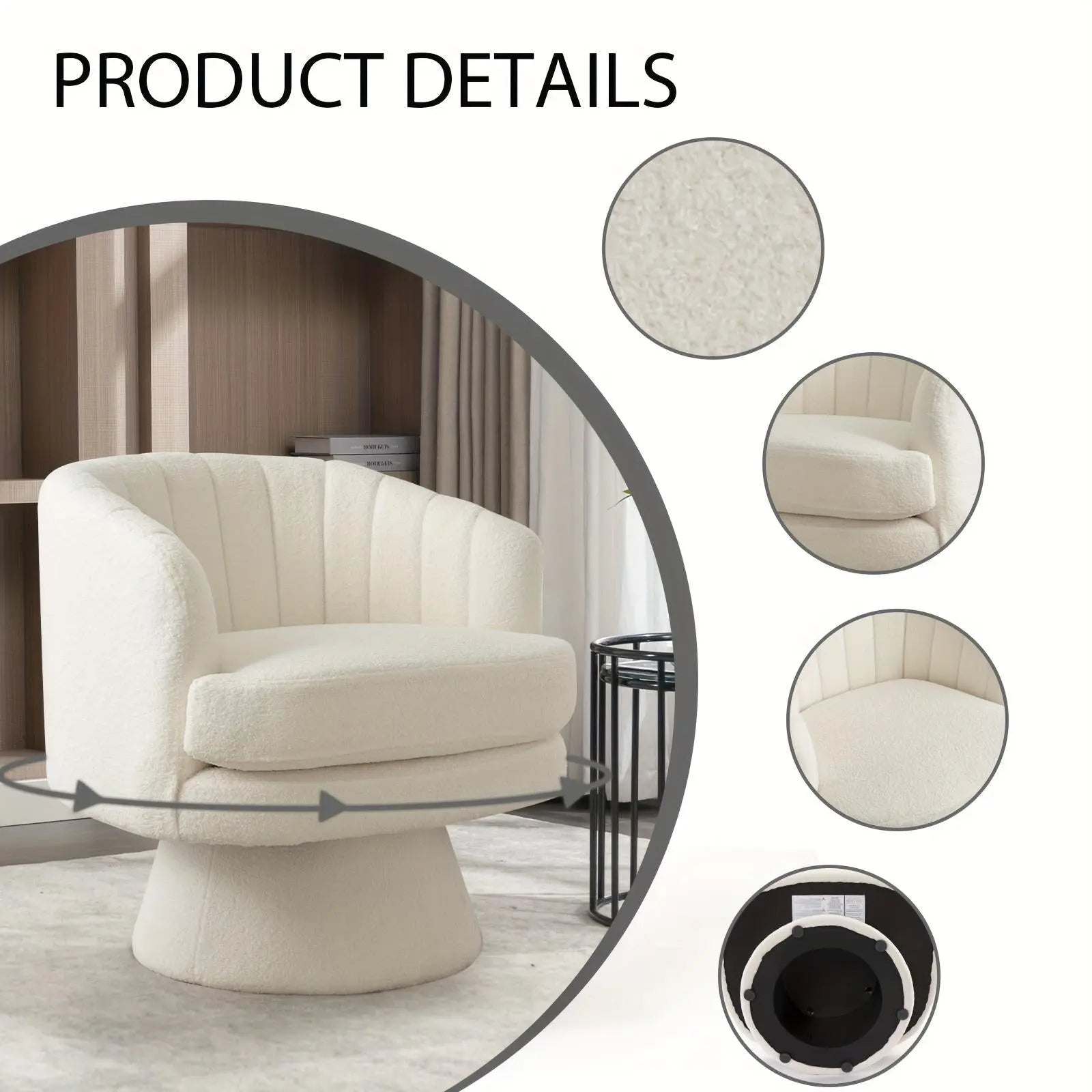 29" Modern Beige Swivel Accent Chair with Cozy Teddy Fabric and Channel Design - NOVA - HOME - FURNITURE