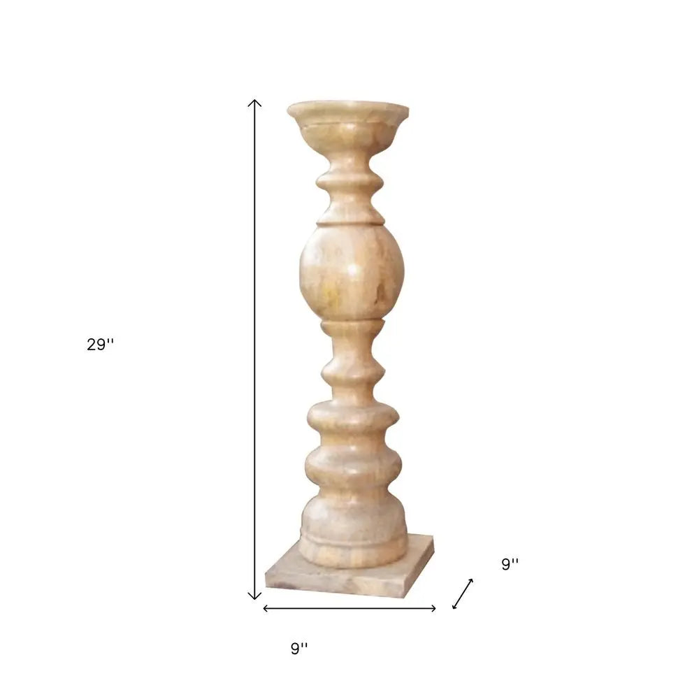 29" Natural Floor Solid Wood Candle Holder - NOBLE HOME INTERIORS