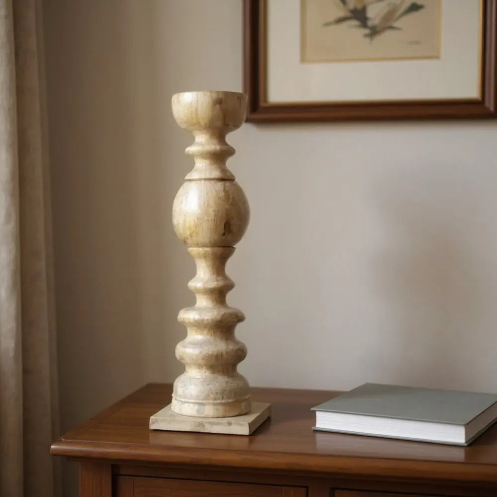 29" Natural Floor Solid Wood Candle Holder - NOBLE HOME INTERIORS