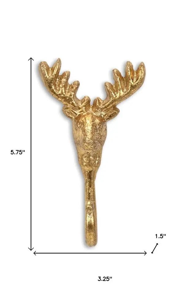 3" Gold Cast Iron Deer Stag Wall Hook - NOBLE HOME INTERIORS