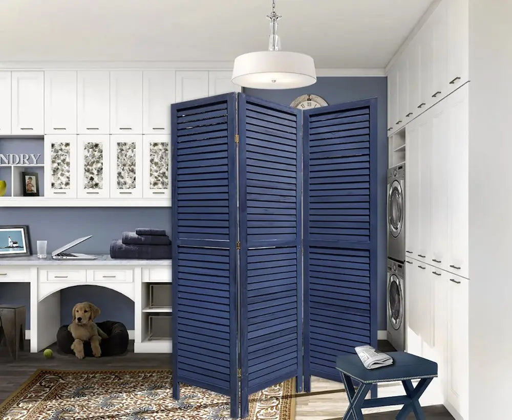 3 Panel Dark Blue Shutter Screen Room Divider - NOBLE HOME INTERIORS