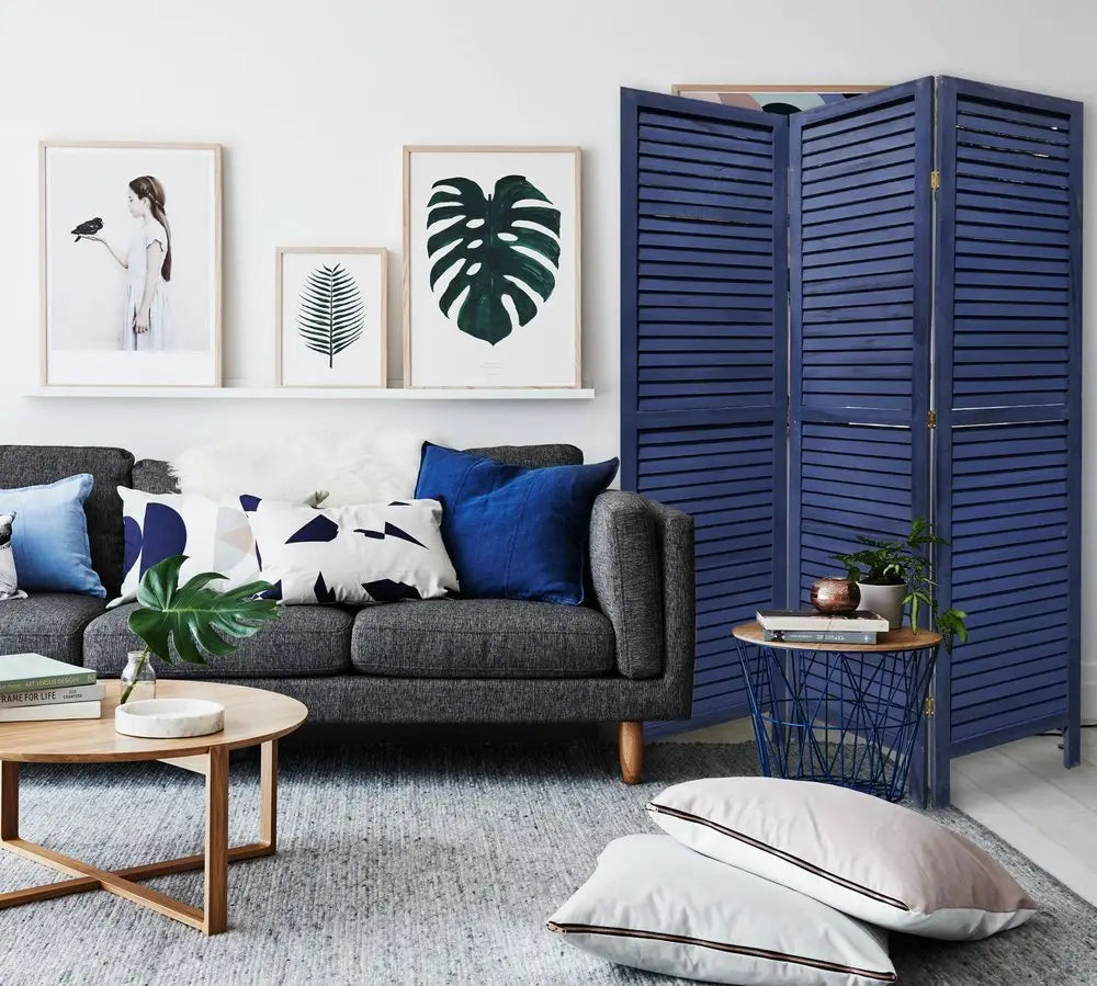 3 Panel Dark Blue Shutter Screen Room Divider - NOBLE HOME INTERIORS