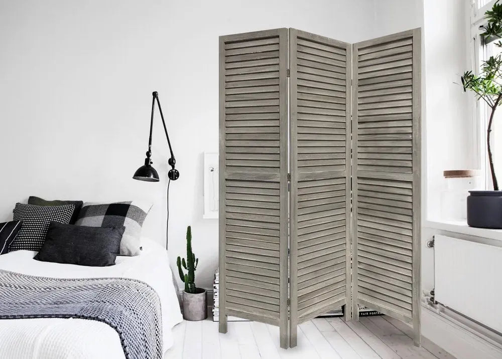 3 Panel Grey Shutter Screen Room Divider - NOBLE HOME INTERIORS
