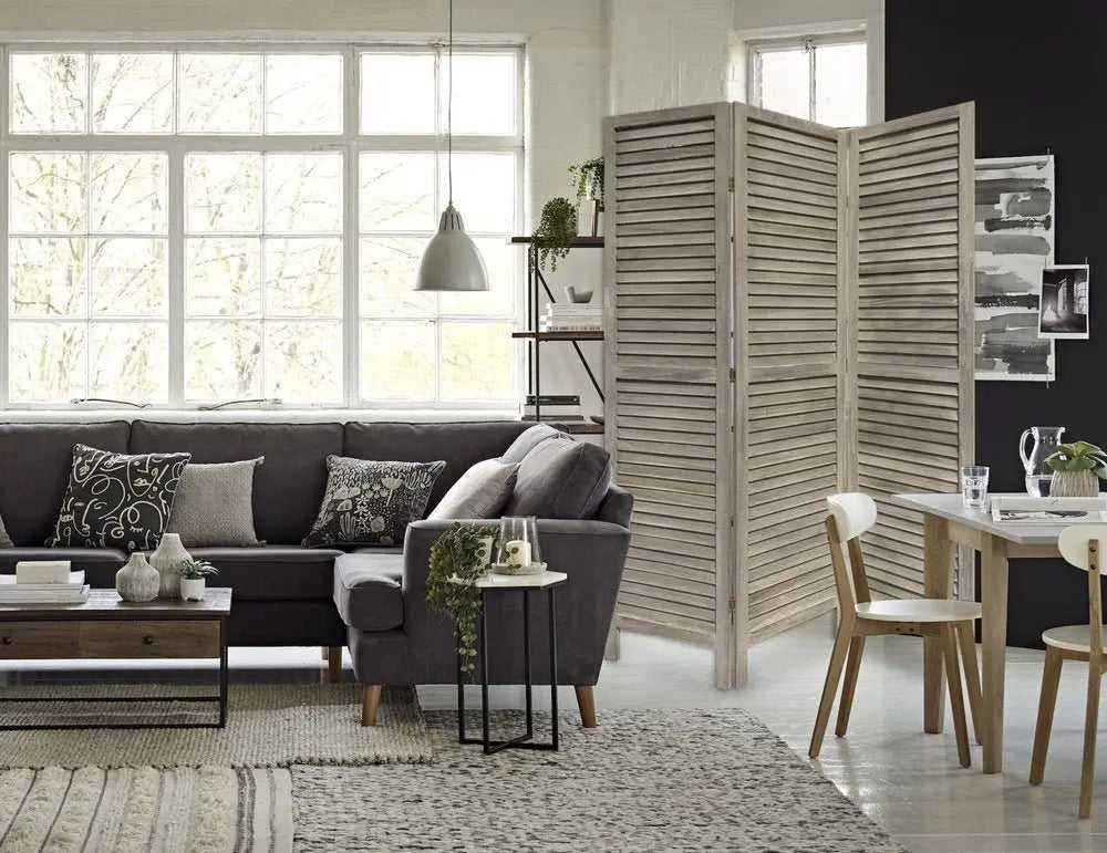 3 Panel Grey Shutter Screen Room Divider - NOBLE HOME INTERIORS