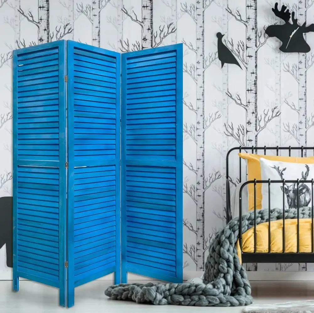 3 Panel Light Blue Shutter Screen Room Divider - NOBLE HOME INTERIORS