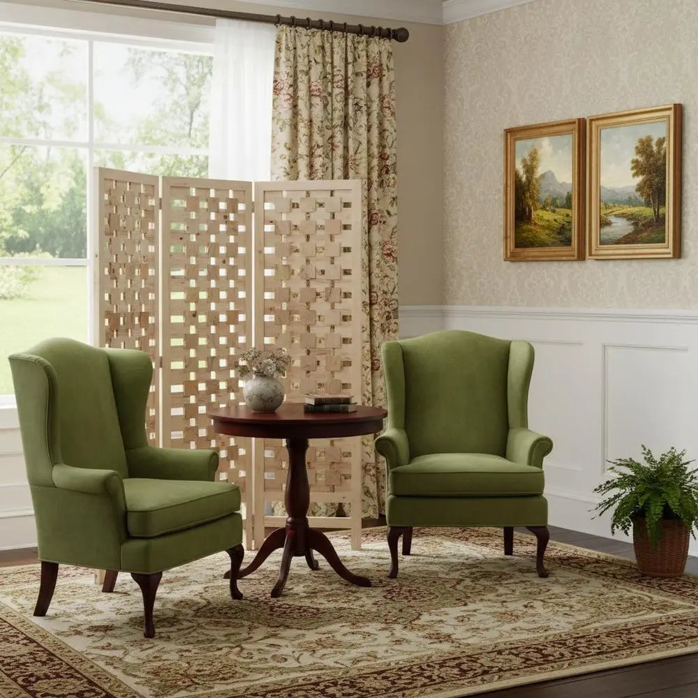 3 Panel Pink Room Divider With Cut Square Wood Design - NOBLE HOME INTERIORS