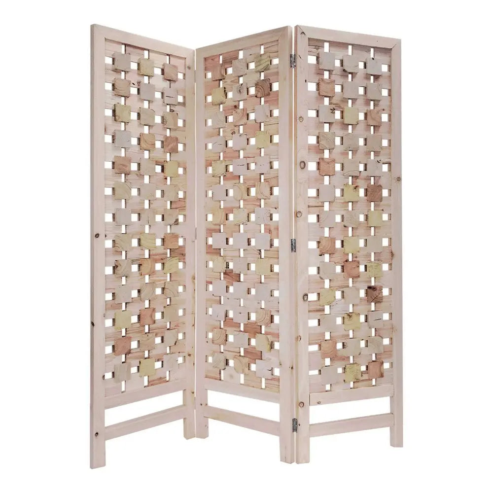 3 Panel Pink Room Divider With Cut Square Wood Design - NOBLE HOME INTERIORS