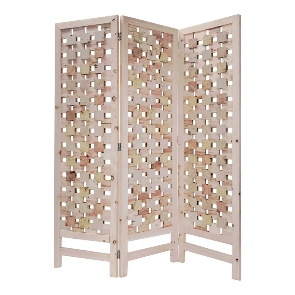 3 Panel Pink Room Divider With Cut Square Wood Design - NOBLE HOME INTERIORS