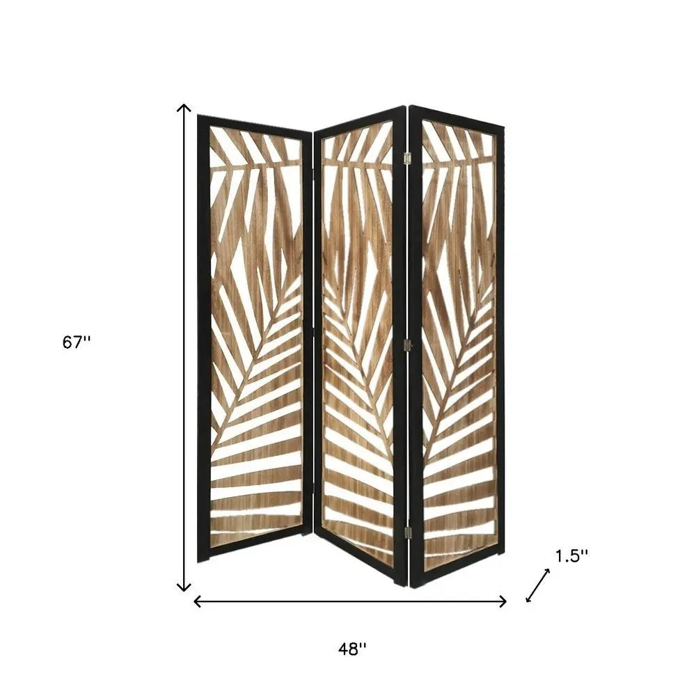 3 Panel Room Divider With Tropical Leaf Design - NOBLE HOME INTERIORS