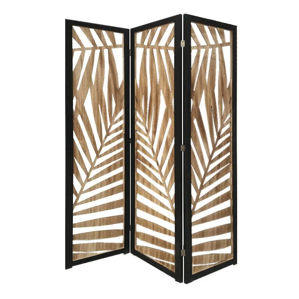 3 Panel Room Divider With Tropical Leaf Design - NOBLE HOME INTERIORS