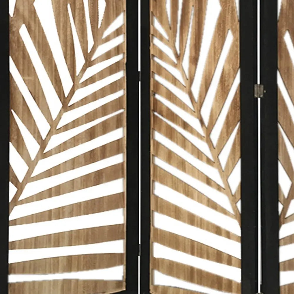 3 Panel Room Divider With Tropical Leaf Design - NOBLE HOME INTERIORS