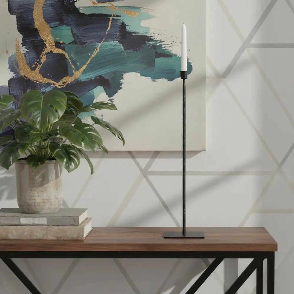 30" Black Abstract Metal Tabletop Taper Candlestick HomeRoots