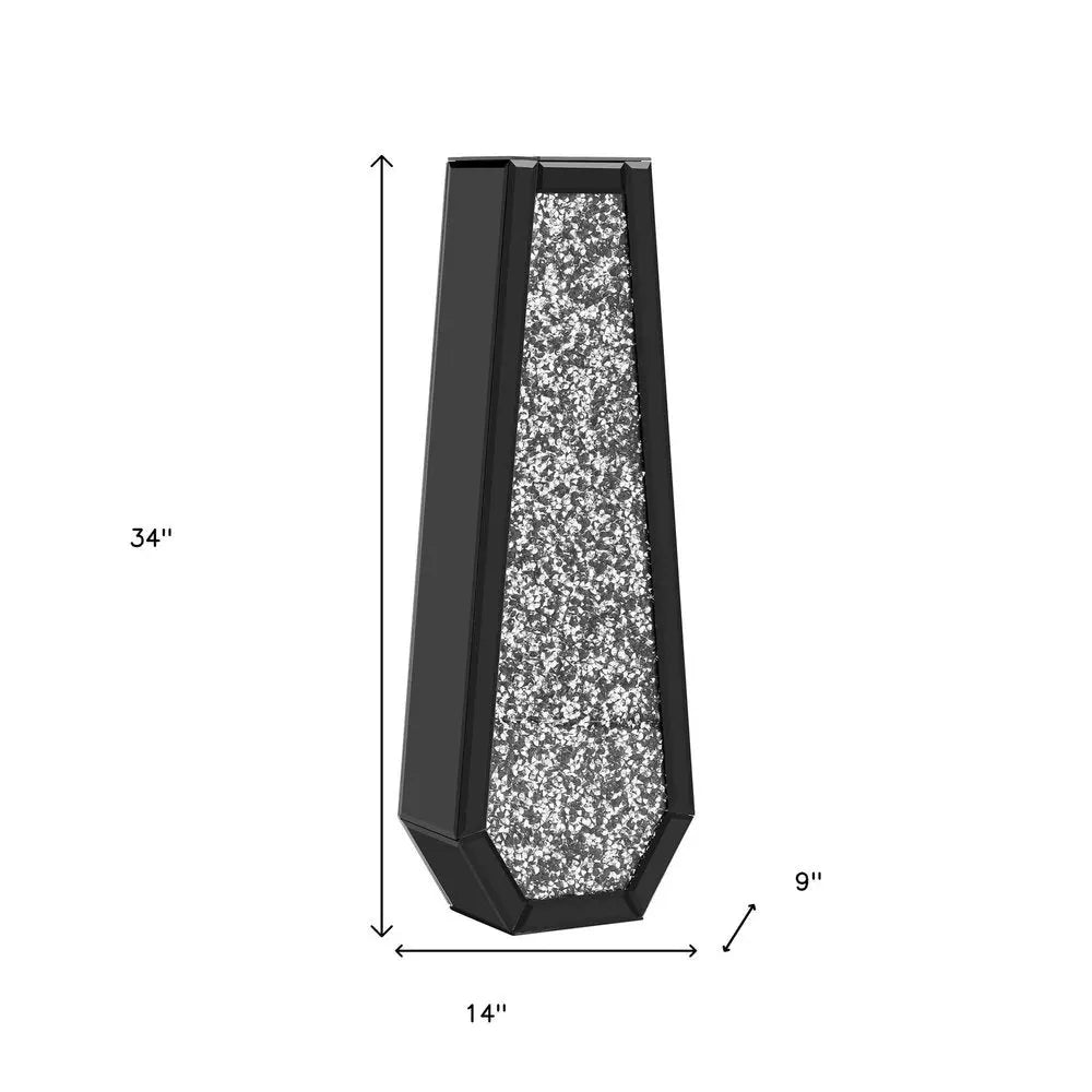 30" Black Mirrored Glass Floor Vase With Faux Crystals - NOBLE HOME INTERIORS