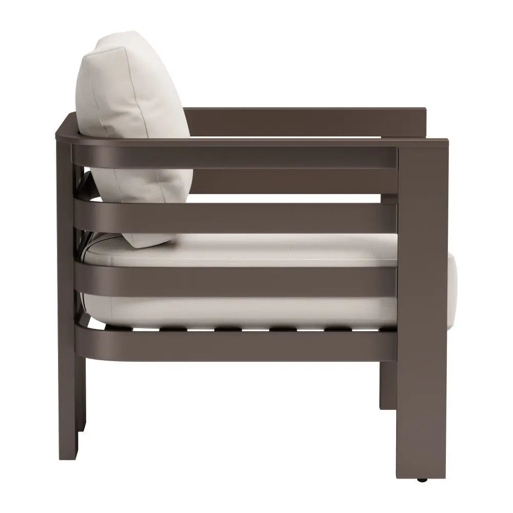 30" Brown Aluminum Outdoor Arm Chair with White Cushion - NOBLE HOME INTERIORS