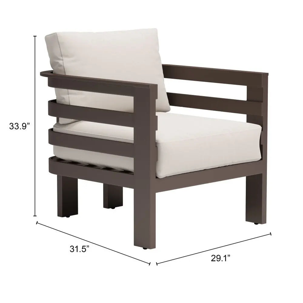 30" Brown Aluminum Outdoor Arm Chair with White Cushion - NOBLE HOME INTERIORS