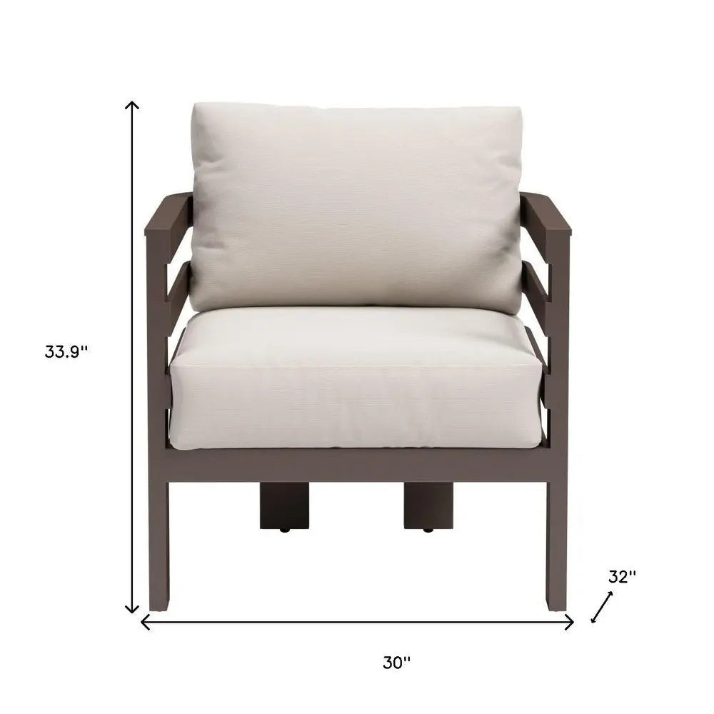 30" Brown Aluminum Outdoor Arm Chair with White Cushion - NOBLE HOME INTERIORS