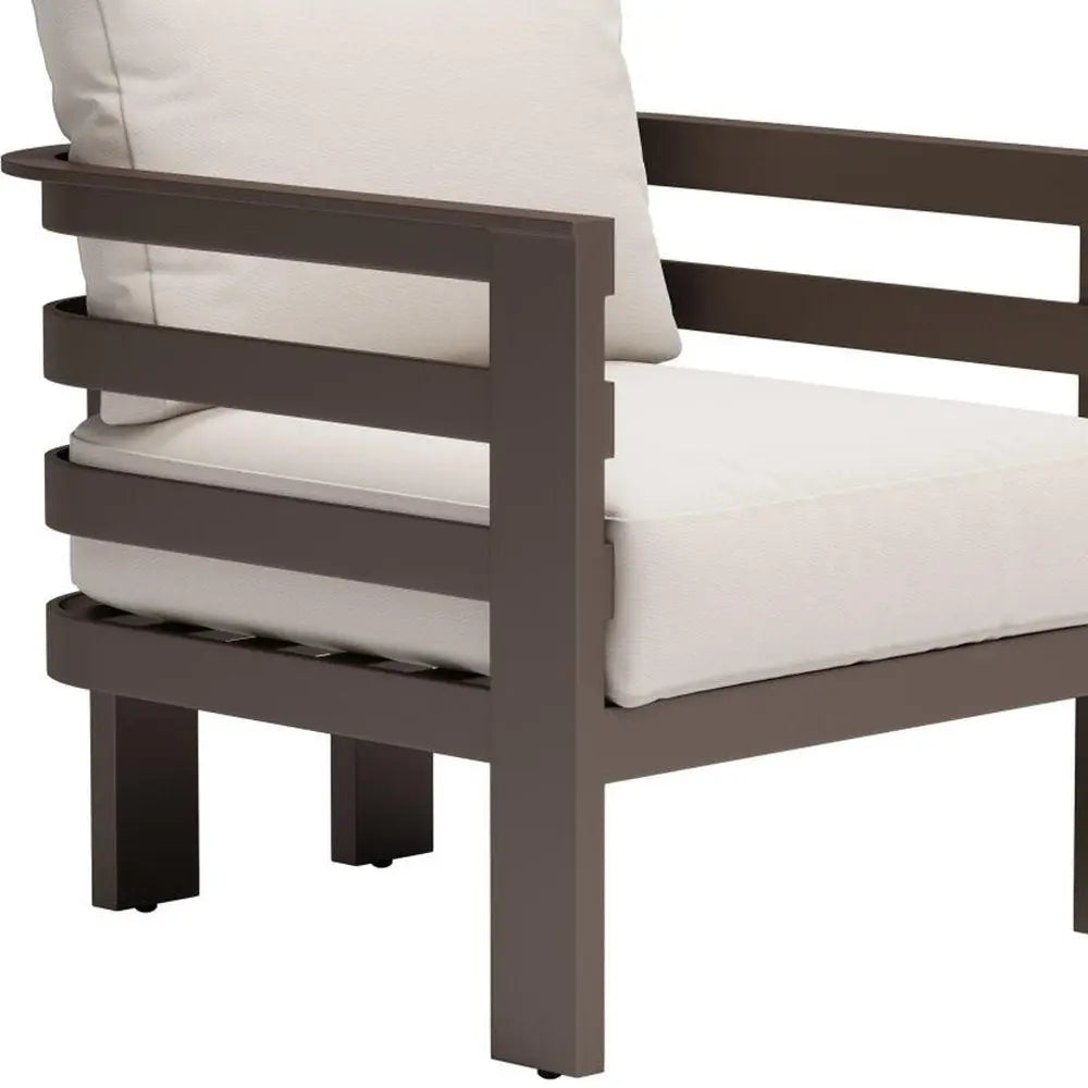 30" Brown Aluminum Outdoor Arm Chair with White Cushion - NOBLE HOME INTERIORS