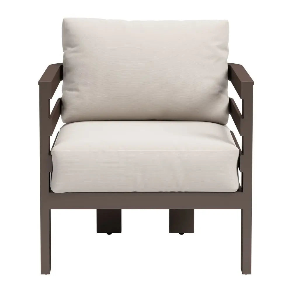 30" Brown Aluminum Outdoor Arm Chair with White Cushion - NOBLE HOME INTERIORS