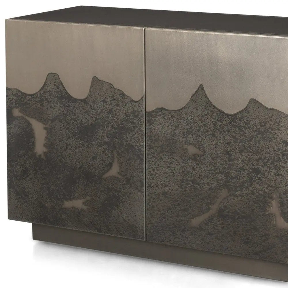 30" Gray Distressed Metal Textured Door Accent Cabinet With Two Doors HomeRoots