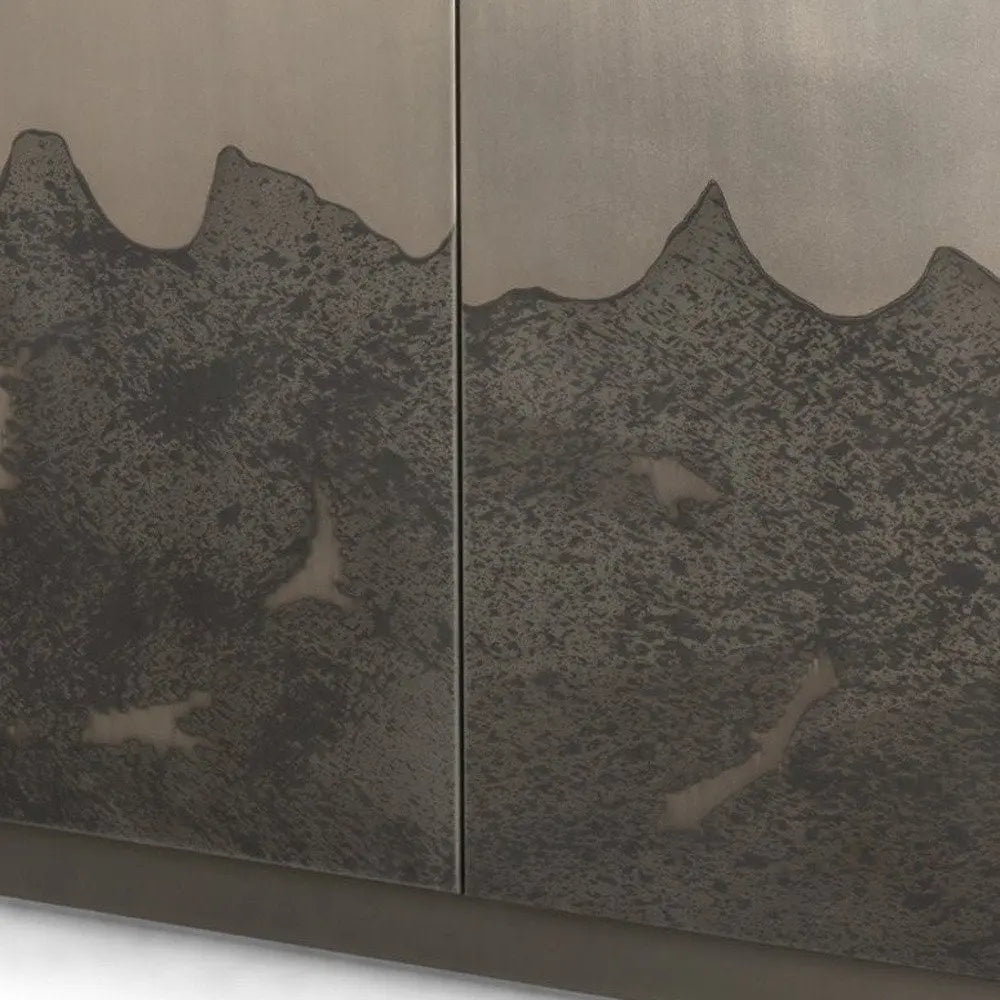 30" Gray Distressed Metal Textured Door Accent Cabinet With Two Doors HomeRoots