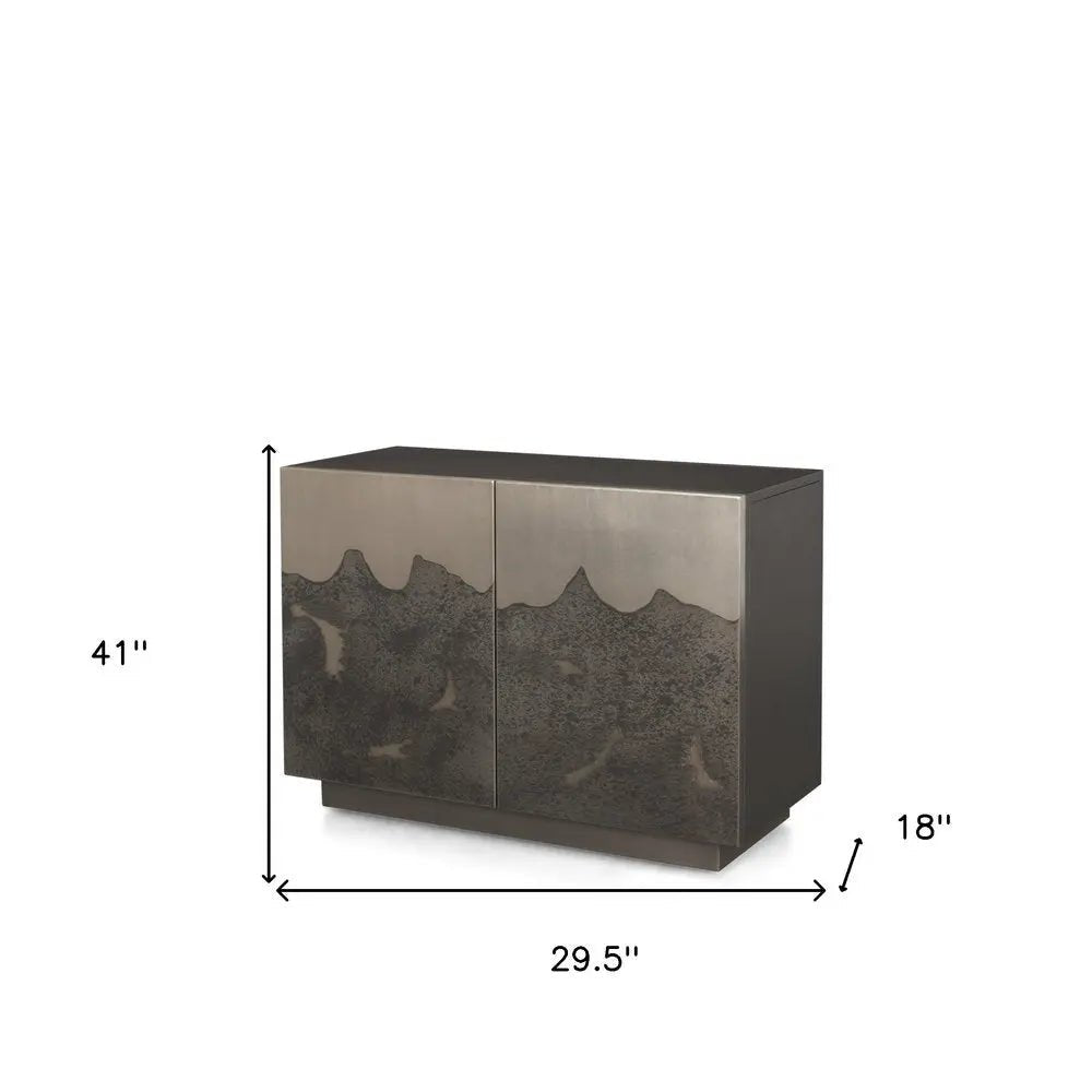 30" Gray Distressed Metal Textured Door Accent Cabinet With Two Doors HomeRoots