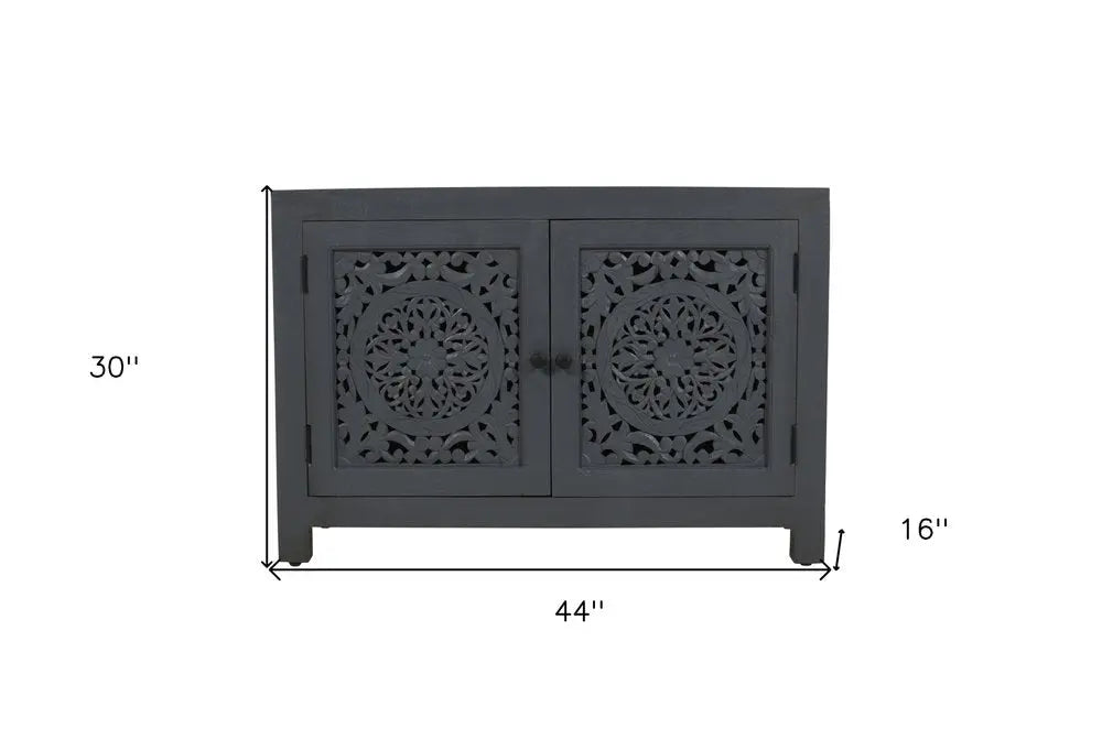 30" Gray Distressed Solid Wood Textured Door Accent Cabinet With Two Doors - NOVA HOME FURNITURE