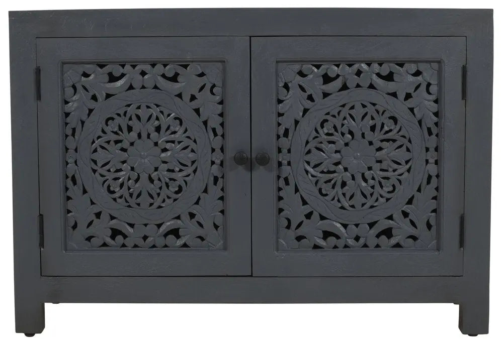 30" Gray Distressed Solid Wood Textured Door Accent Cabinet With Two Doors - NOVA HOME FURNITURE