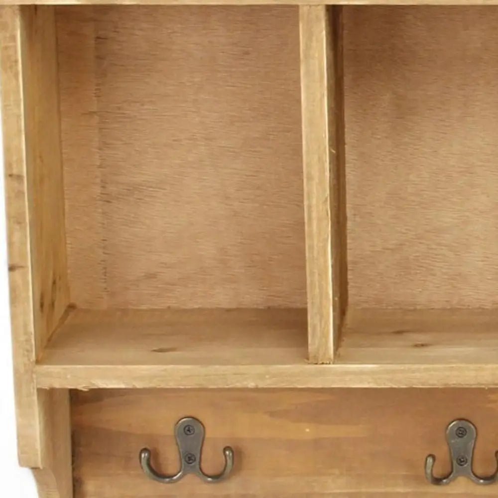 30" Natural Wood Four Hook Wall Mount Coat Rack - NOBLE HOME INTERIORS