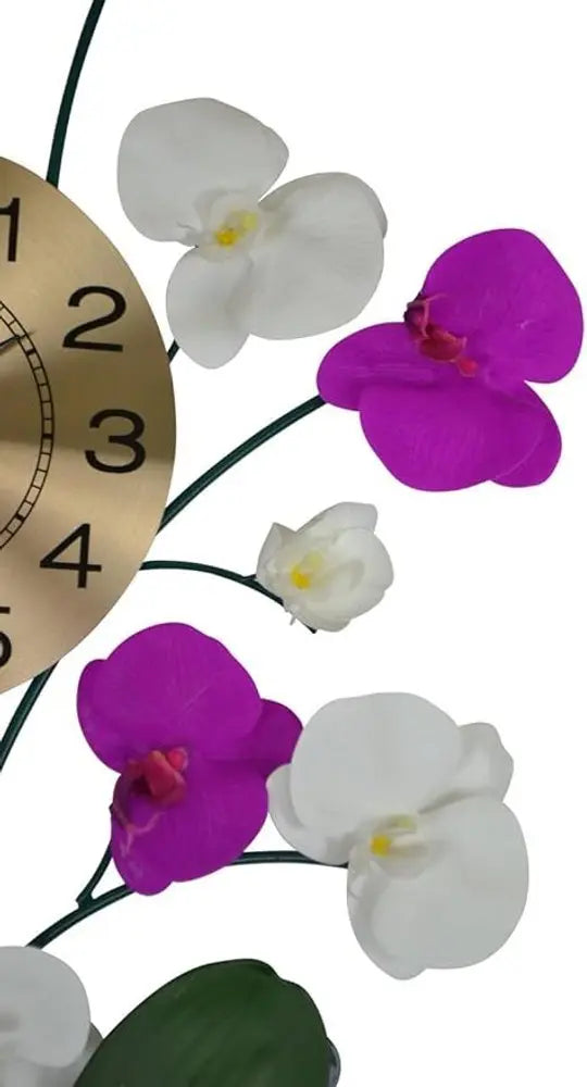 30" Purple White And Gold Metal Silent Analog Floral Novelty Wall Clock - NOBLE HOME INTERIORS