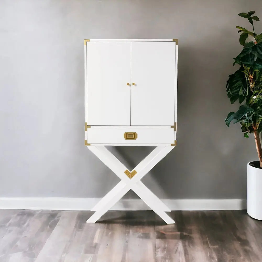 30" White Corner Display Stand With One Shelf And One Drawer - NOVA HOME FURNITURE