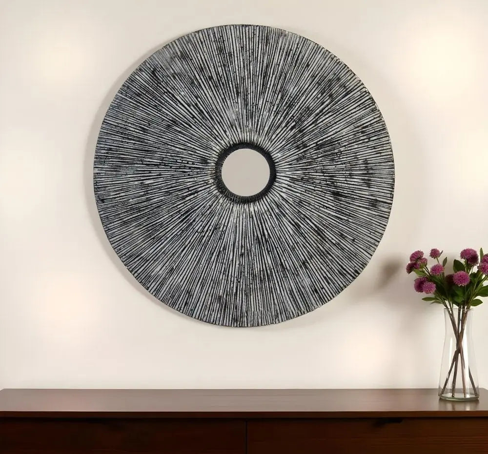 30" X 30" Contemporary Grey Round Rib Wall Art - NOBLE HOME INTERIORS