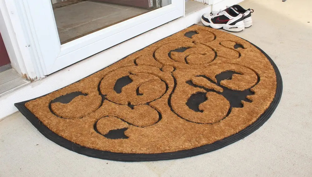 30" X 48" Beige and Black Rubber and Coir Outdoor Semi Circle Door Mat - NOBLE HOME INTERIORS