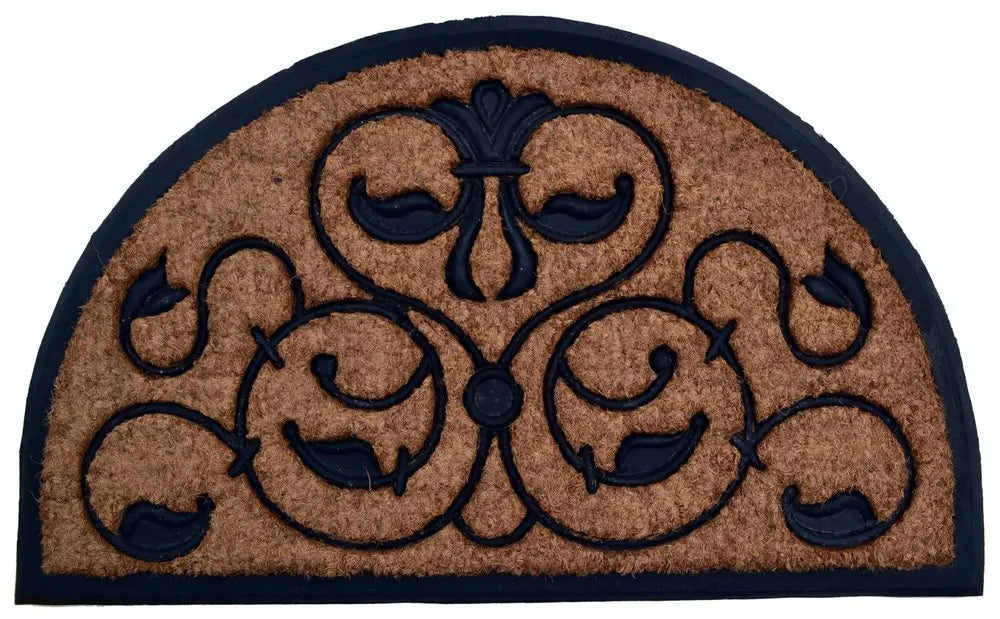 30" X 48" Beige and Black Rubber and Coir Outdoor Semi Circle Door Mat - NOBLE HOME INTERIORS